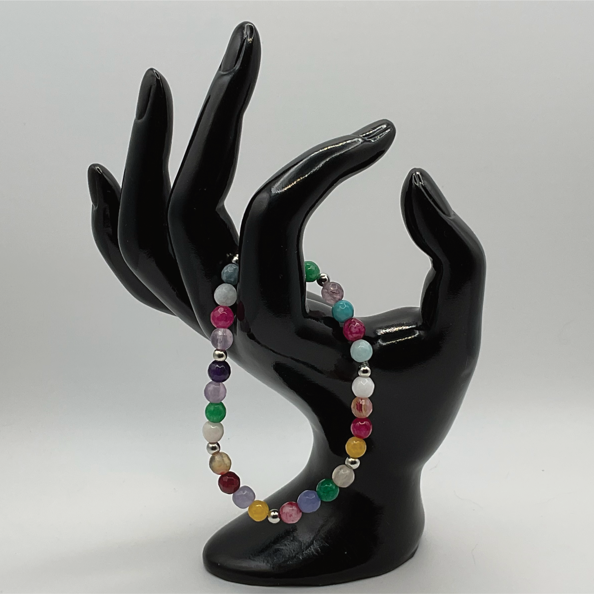 Multicolored Dragon Vein Agate Bracelet with Silver Barrel Spacer