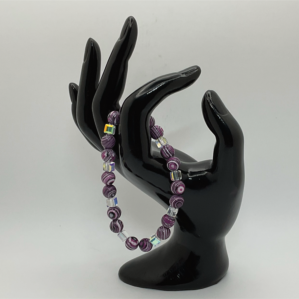 Purple Dragon Vein Agate Bracelet with Crystal Spacers