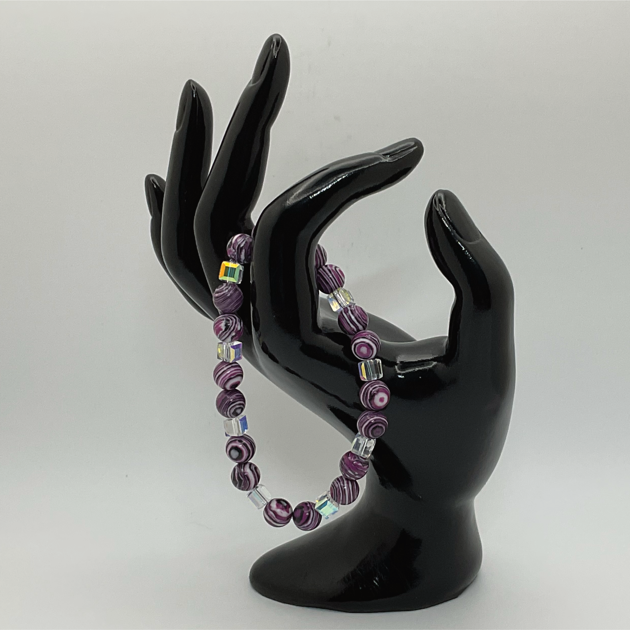 Purple Dragon Vein Agate Bracelet with Crystal Spacers