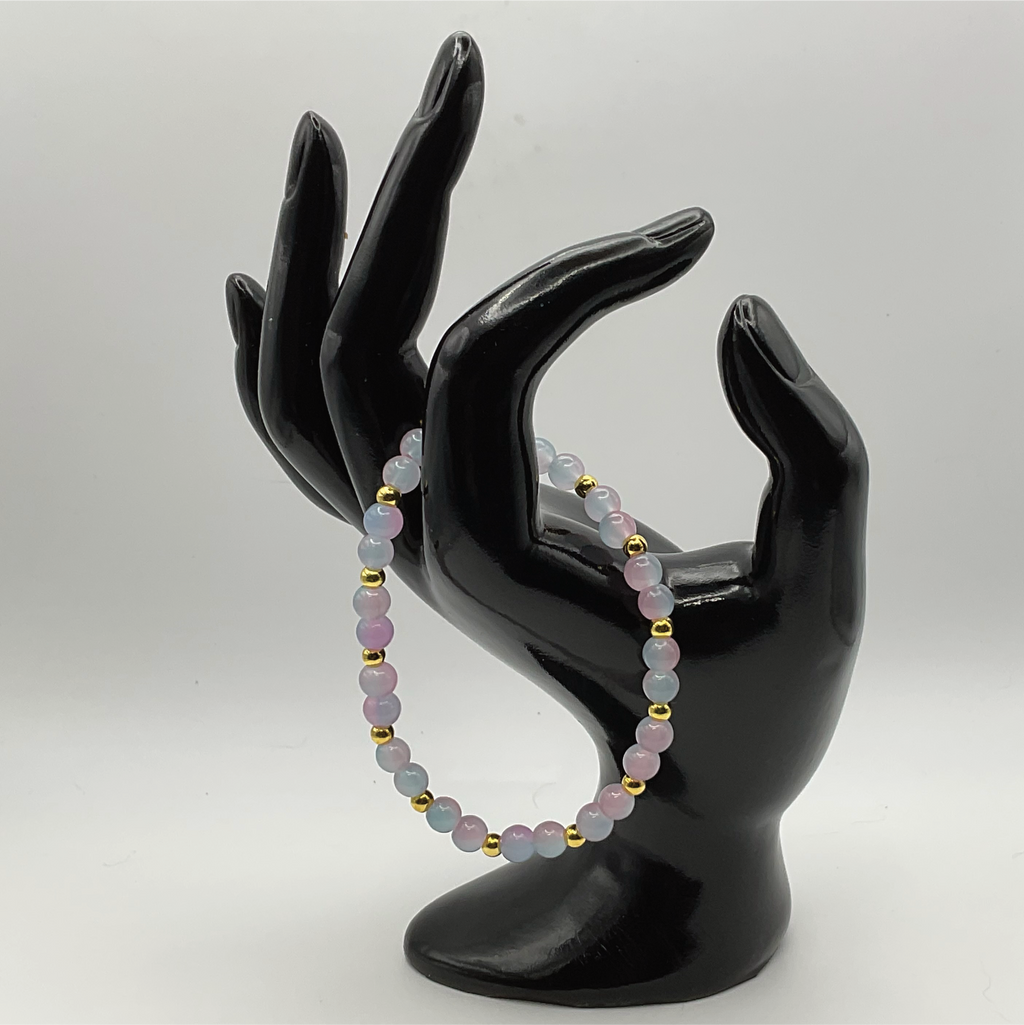 Blue Pink Glass Bracelet with Gold Spacers