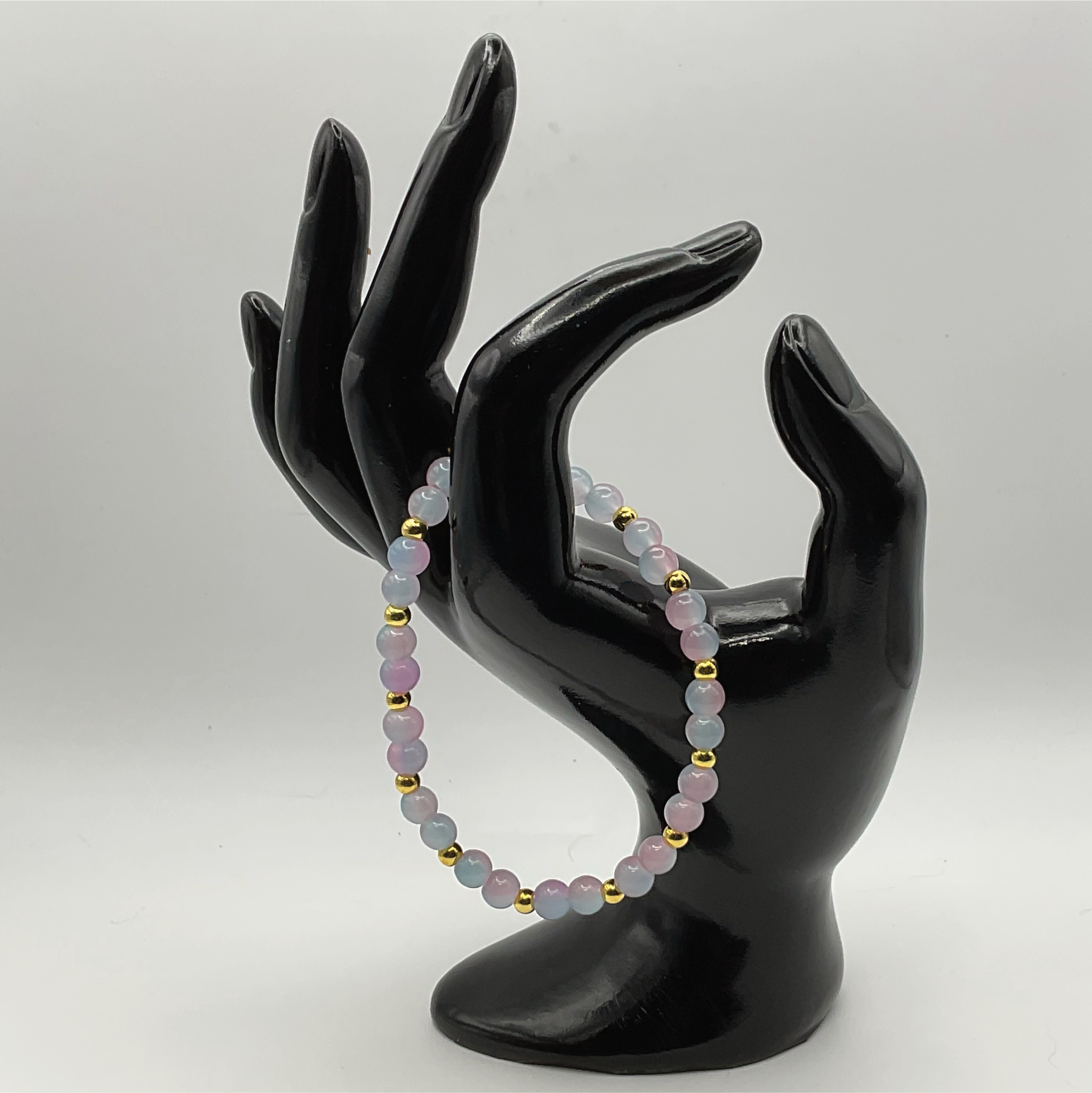 Blue Pink Glass Bracelet with Gold Spacers
