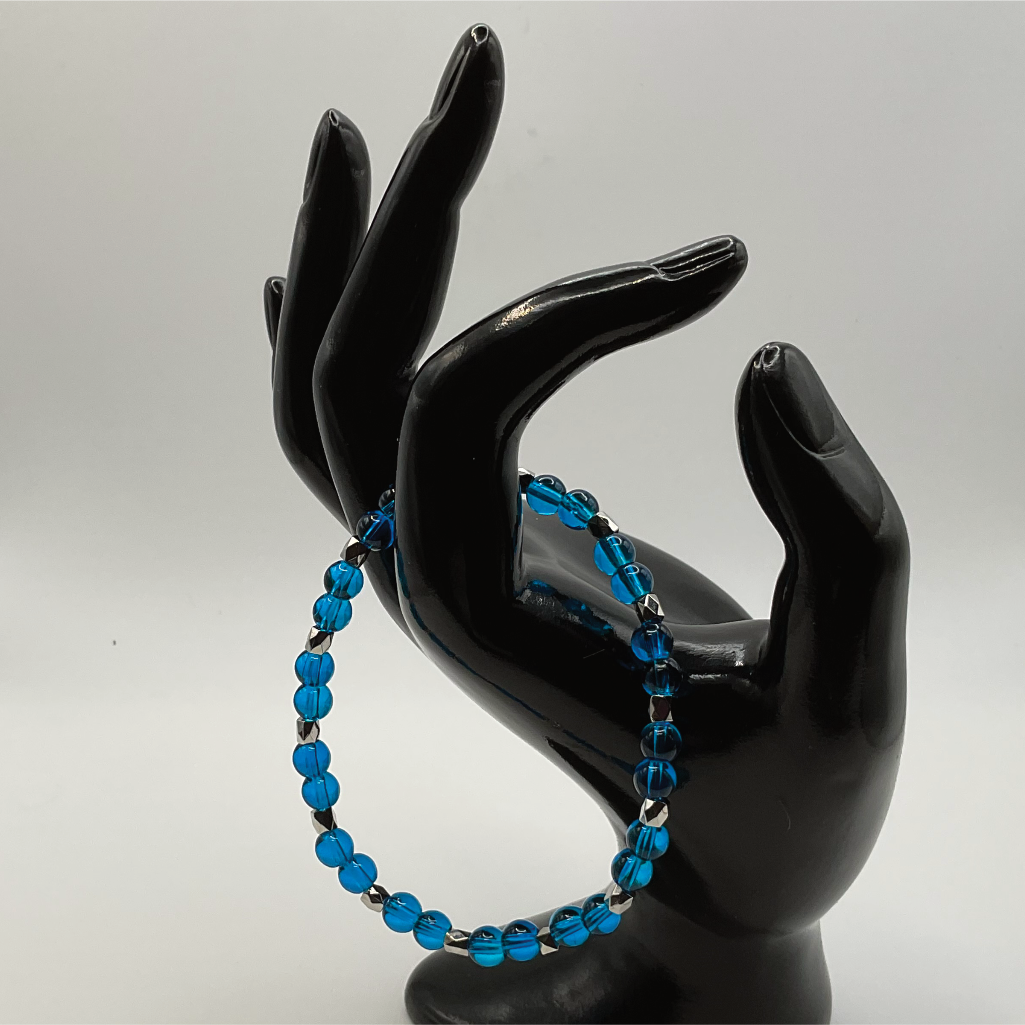 Blue Glass Bracelet with Tiny Silver Spacers