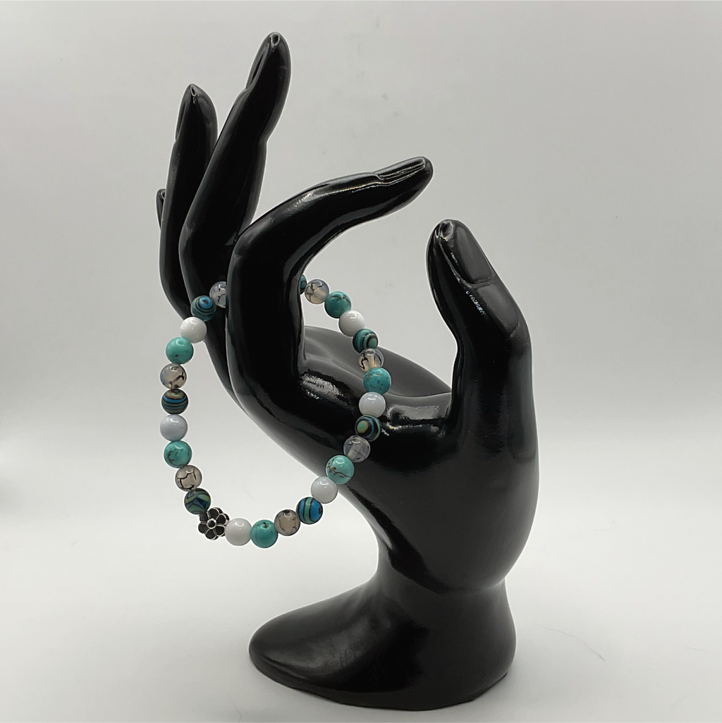 15 cm (5.9") Opalite Challaica Magnesite Silver Flower Bracelet
