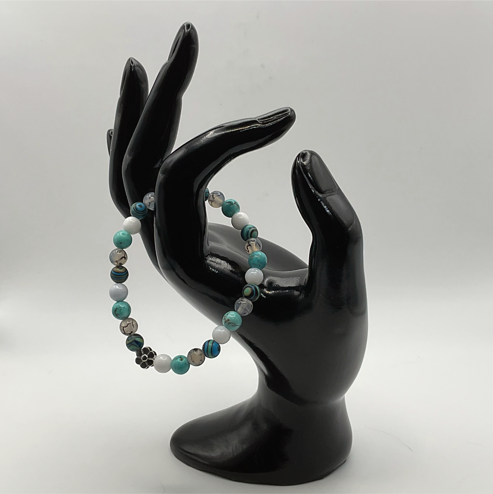 15 cm (5.9") Opalite Challaica Magnesite Silver Flower Bracelet