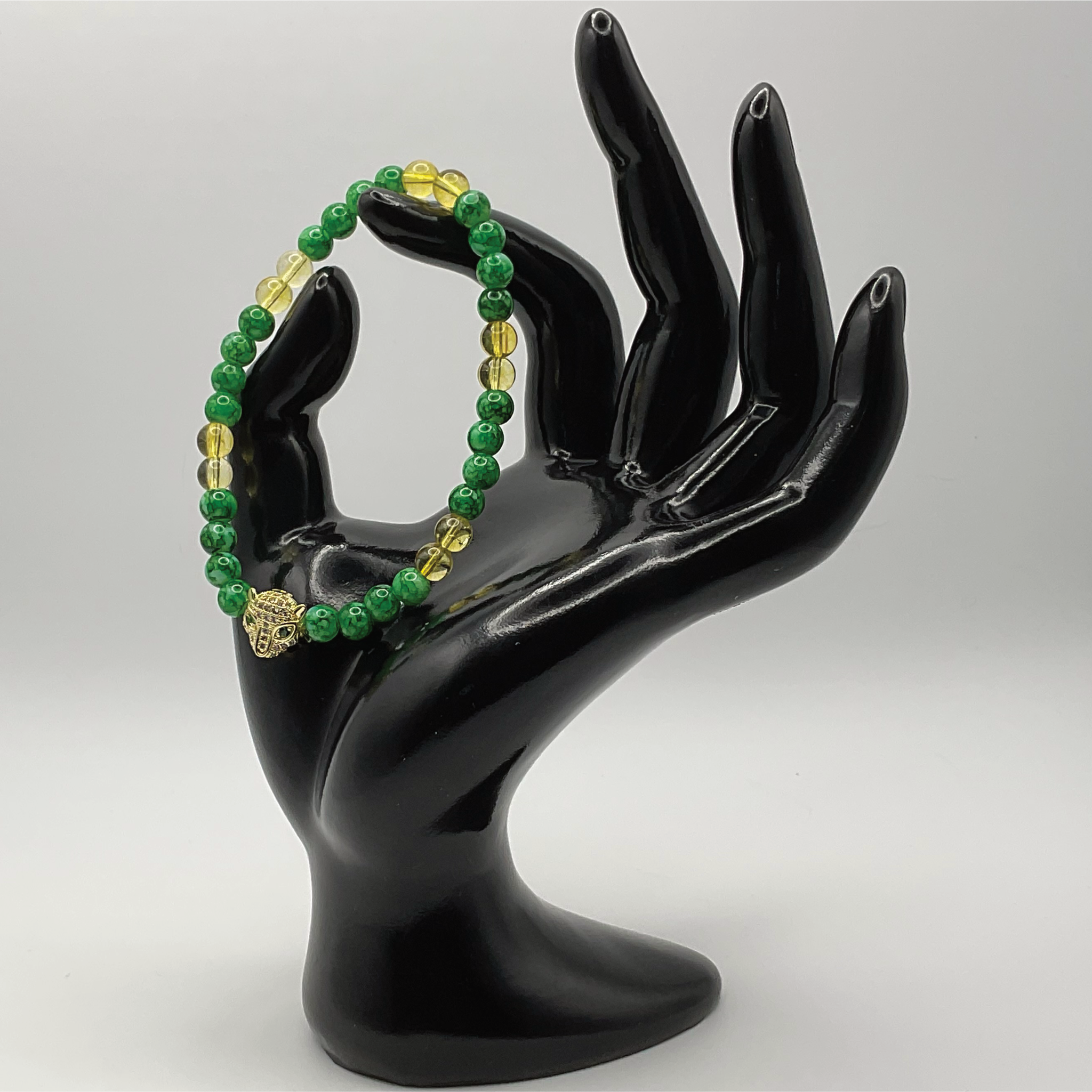Jadeite Amber Leopard Charm Bracelet