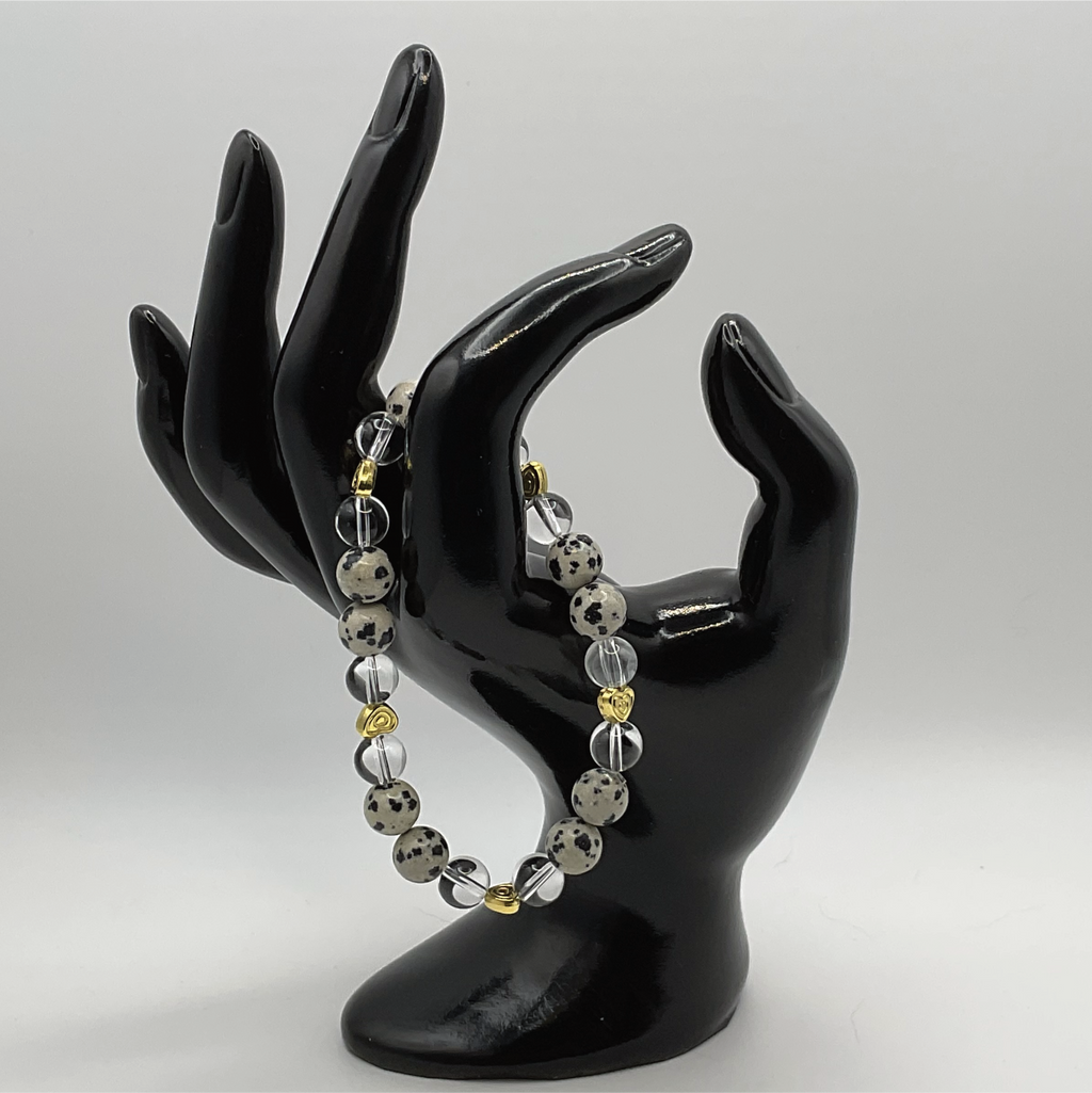 Clear Quartz Green Sodalite Bracelet with Gold Tone Heart Spacers