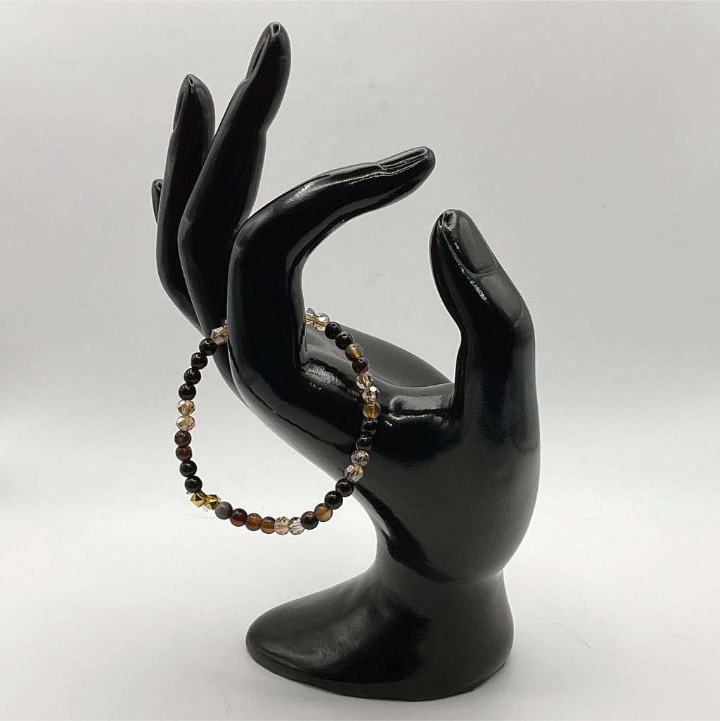 14 cm (5.5") Tiger's Eye Champagne Crystal Bracelet with Gold Cube Spacers