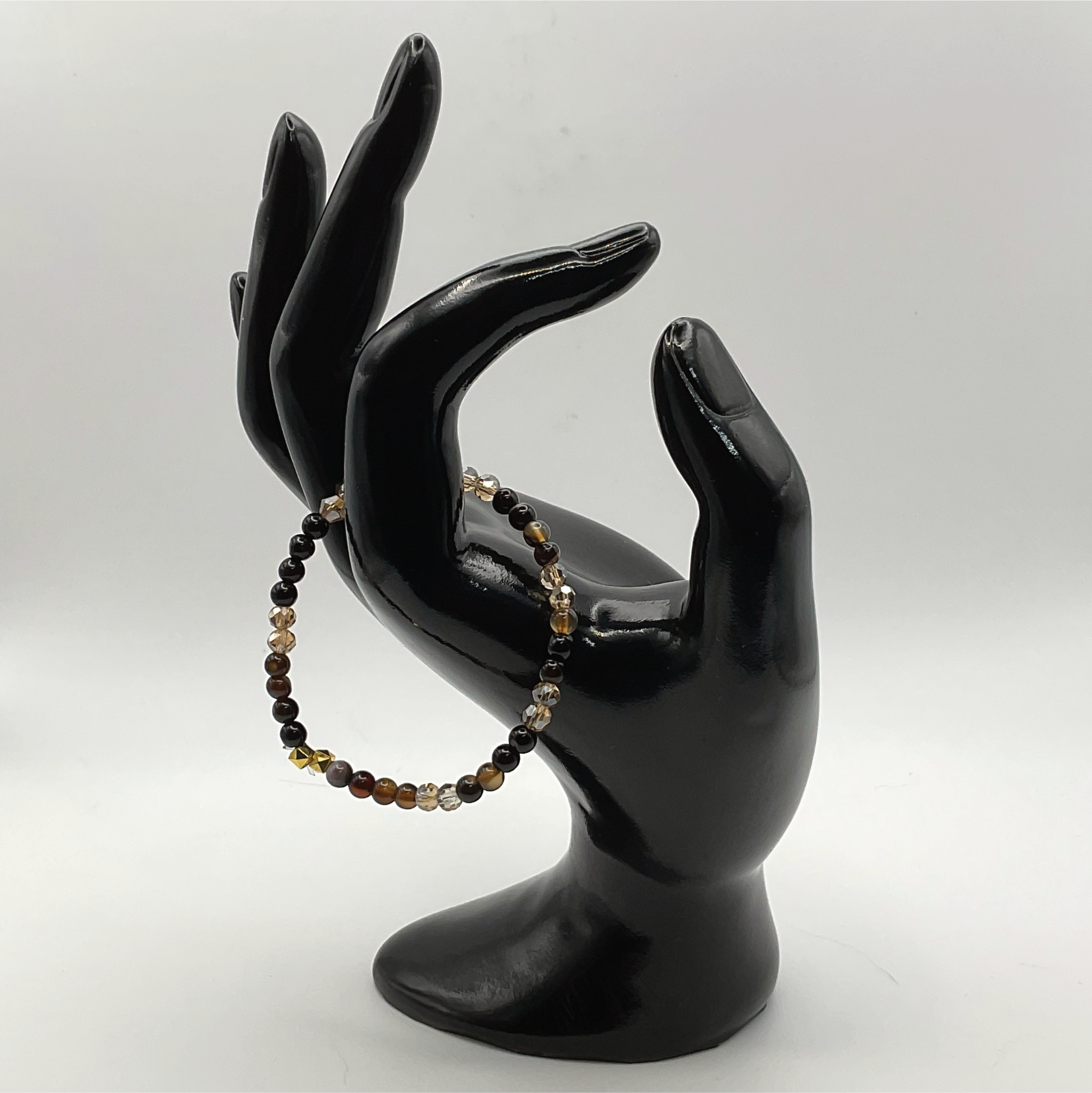 14 cm (5.5") Tiger's Eye Champagne Crystal Bracelet with Gold Cube Spacers