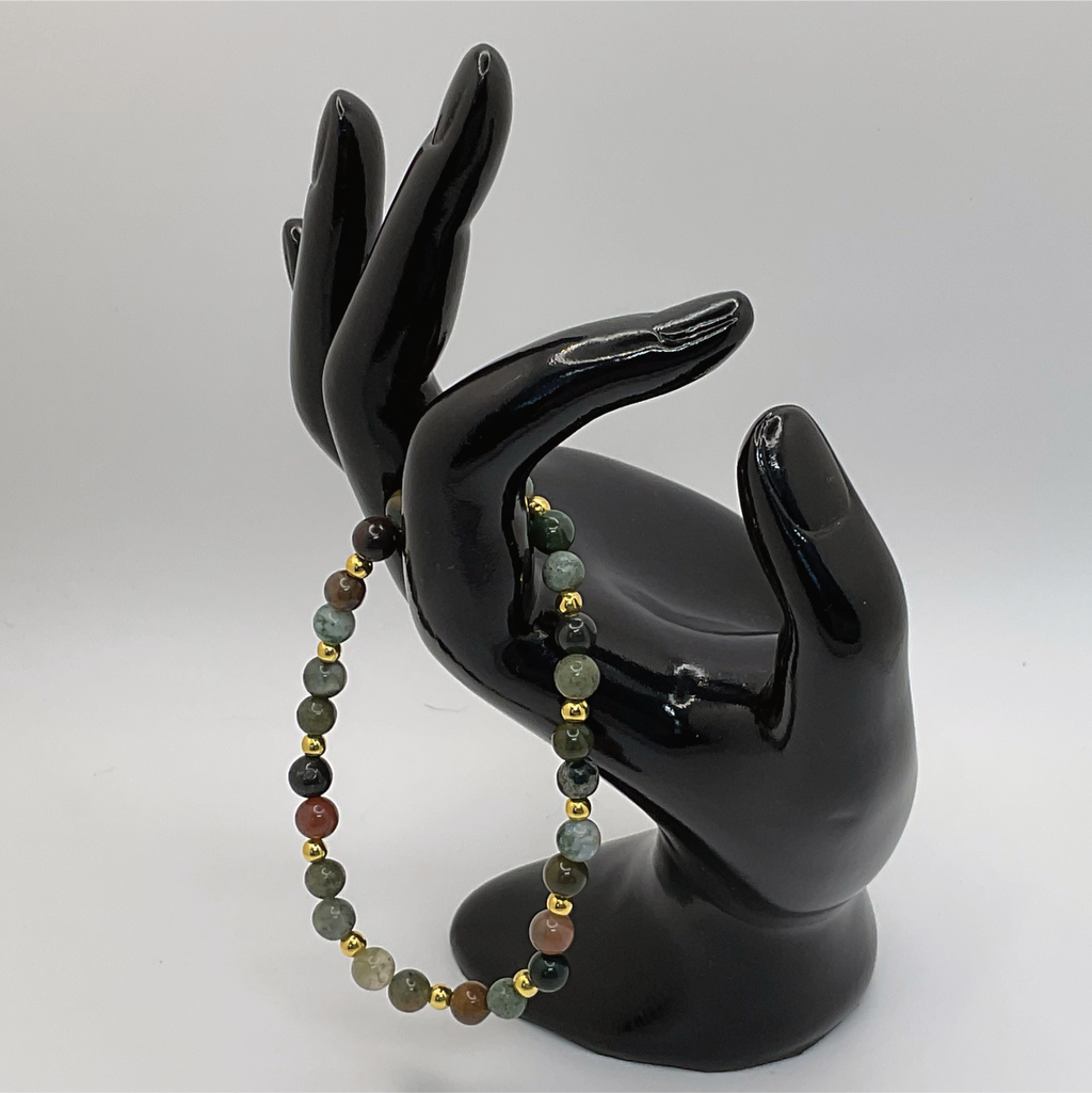 Moss Agate Bracelet with Gold Spacers