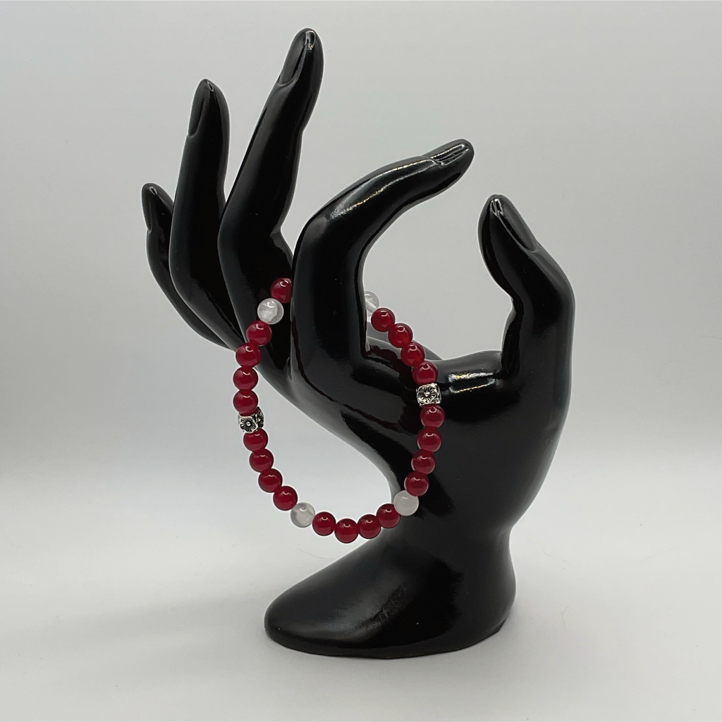 Almandine Garnet Milky Quartz Bracelet with Silver Tone Spacers