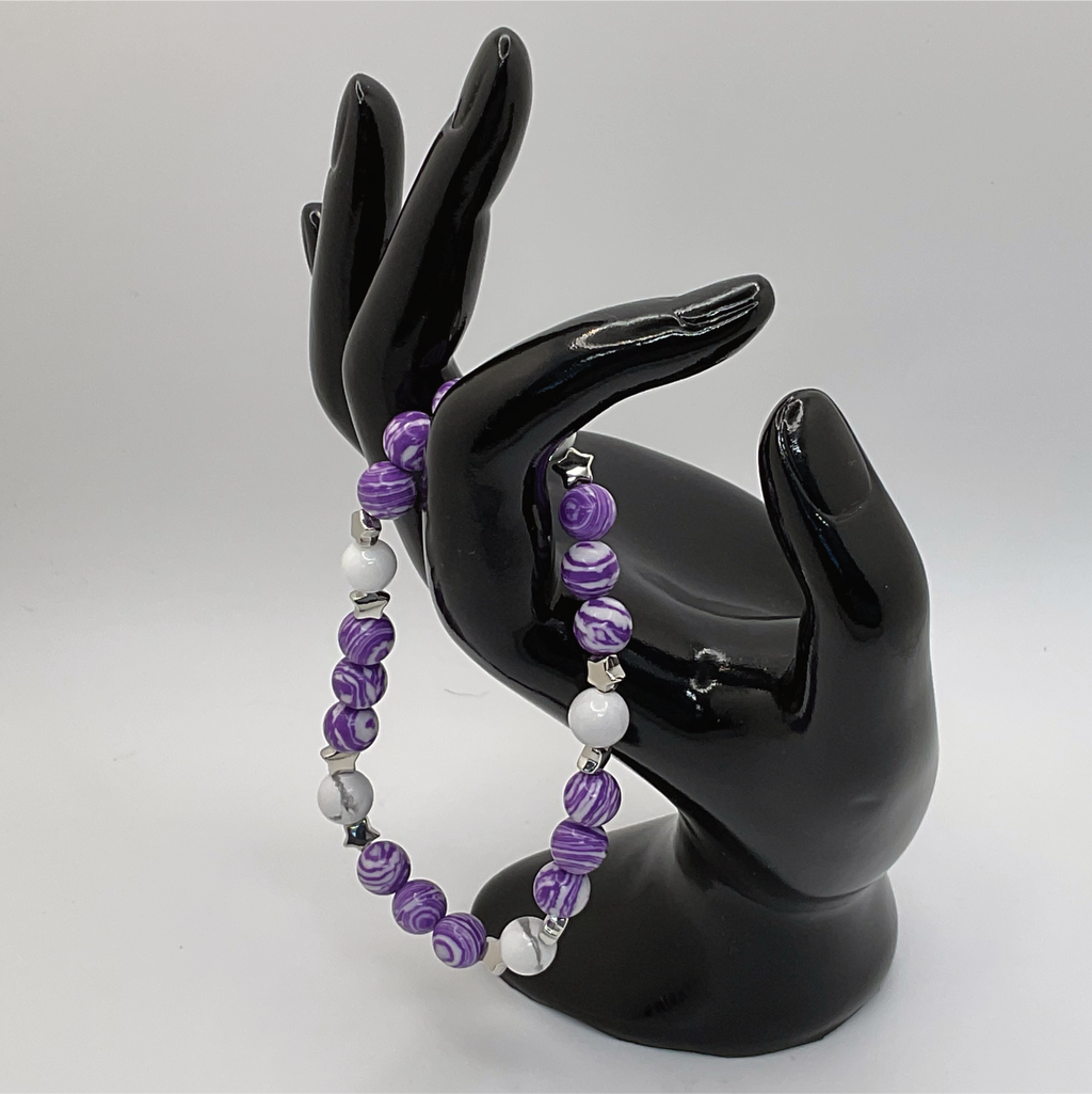 Purple Dragon Vein Milky Quartz Bracelet with Silver Star Spacers