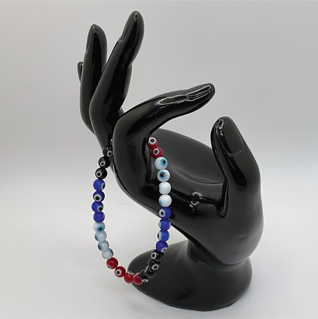Sea Glass Red Blue Black Evil Eye Bracelet