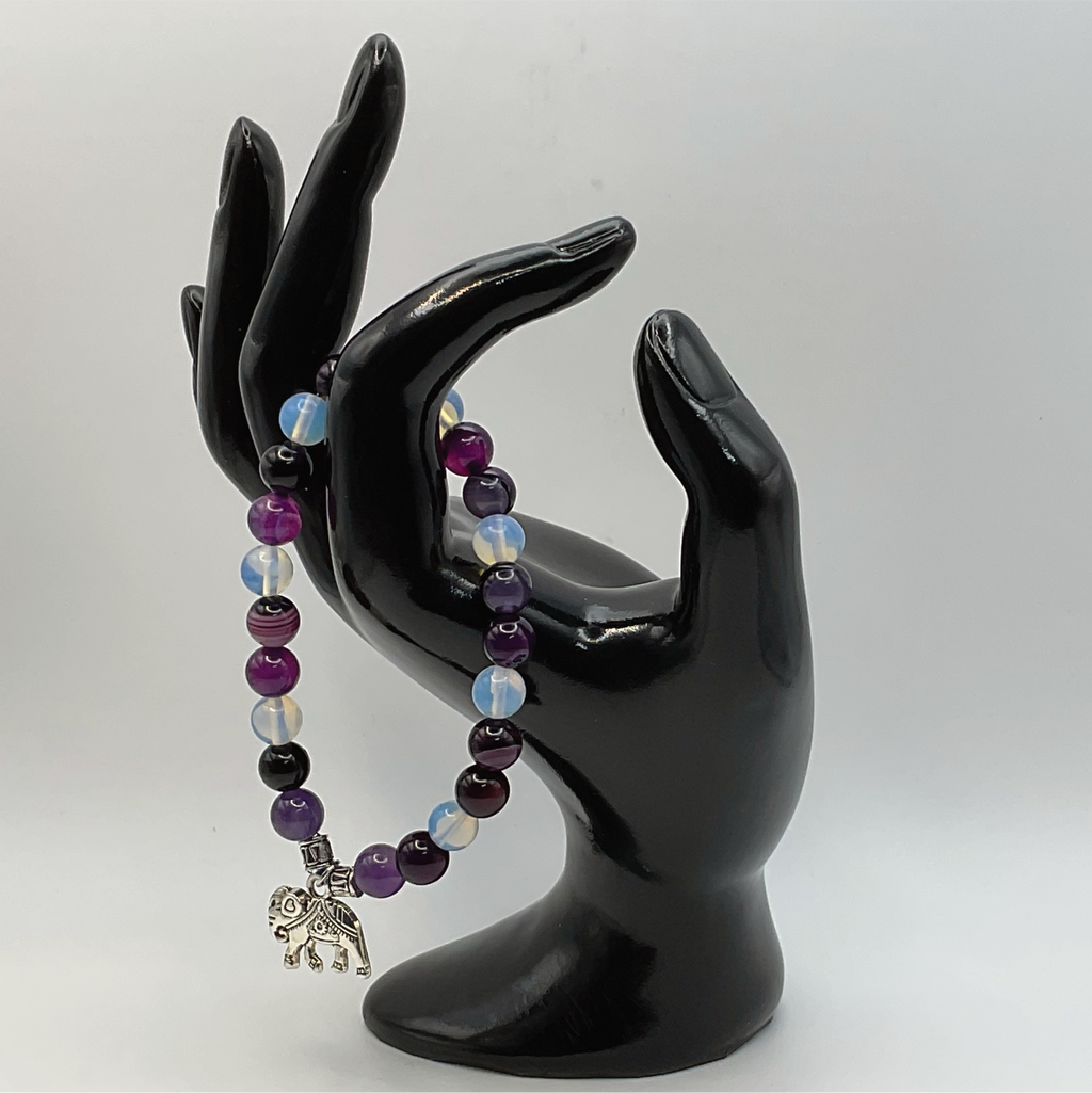 Opalite Amethyst Purple Dragon Vein Agate Elephant Charm Bracelet