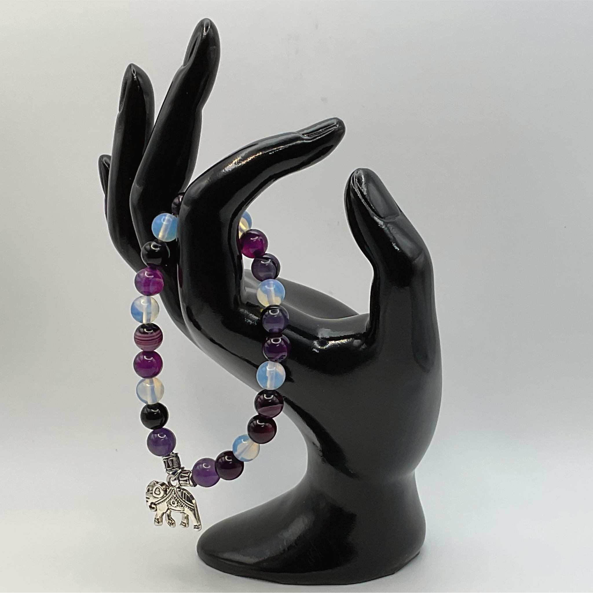 Opalite Amethyst Purple Dragon Vein Agate Elephant Charm Bracelet
