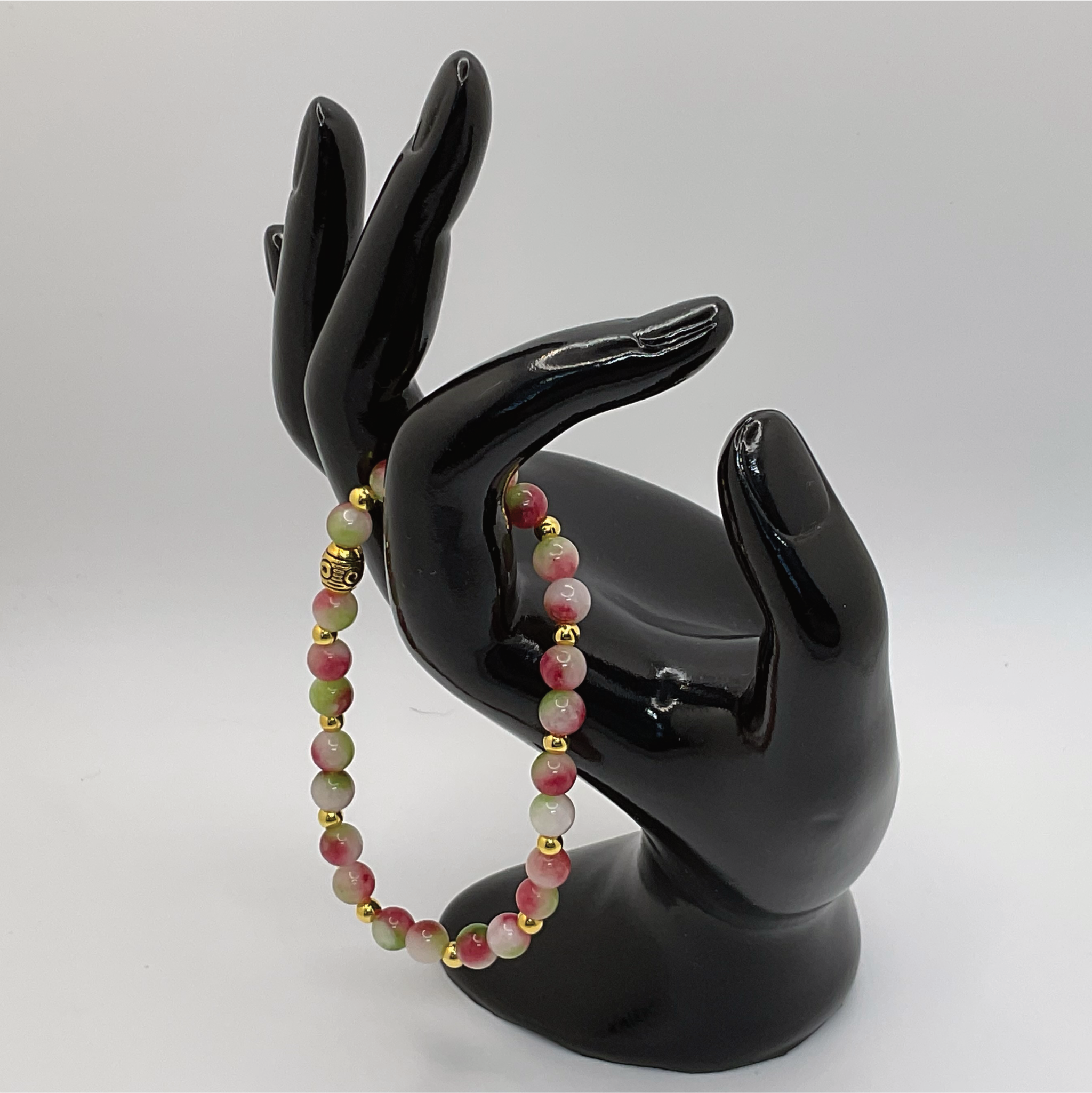 Watermelon Agate Bracelet with Gold Spacers