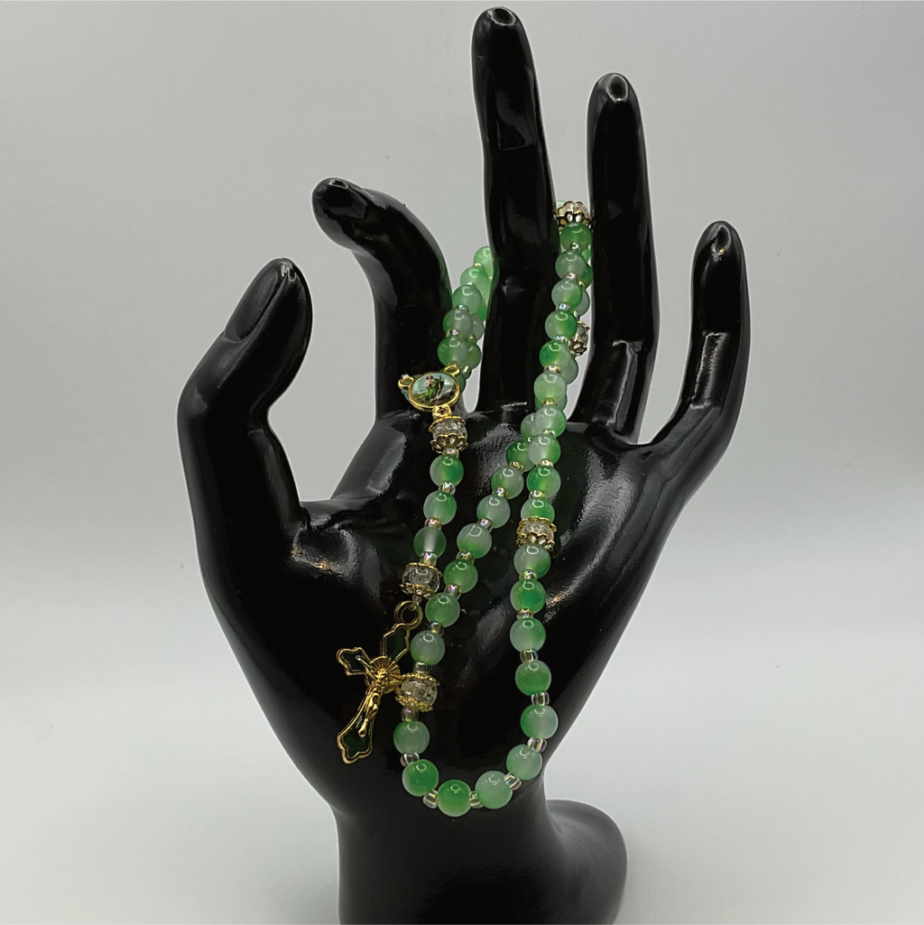 Clear Green Small Full 5 Decade Gold Rosary