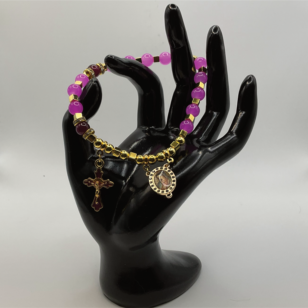 Dark and Light Pink 1 Decade Gold Rosary Bracelet