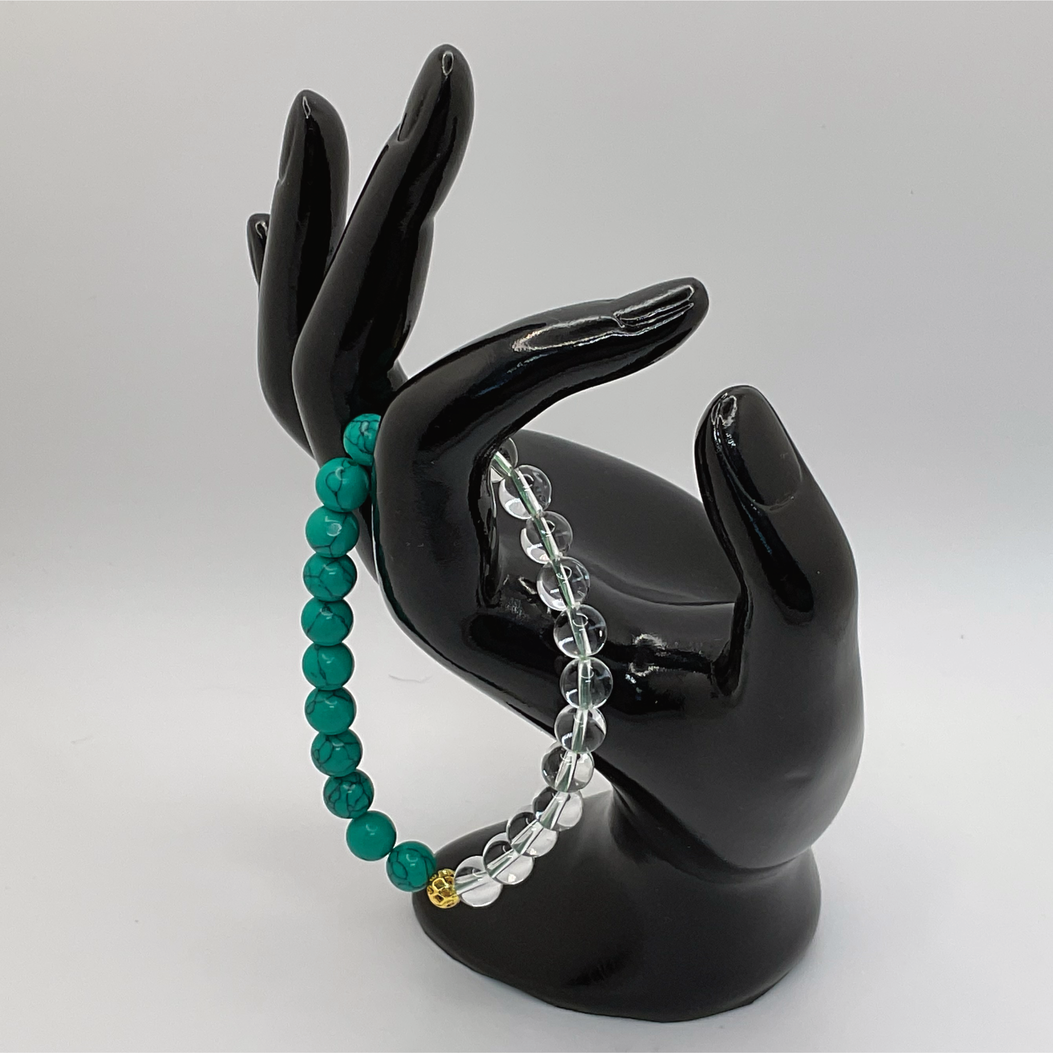 Green Howlite Clear Quartz Bracelet with Gold Spacers