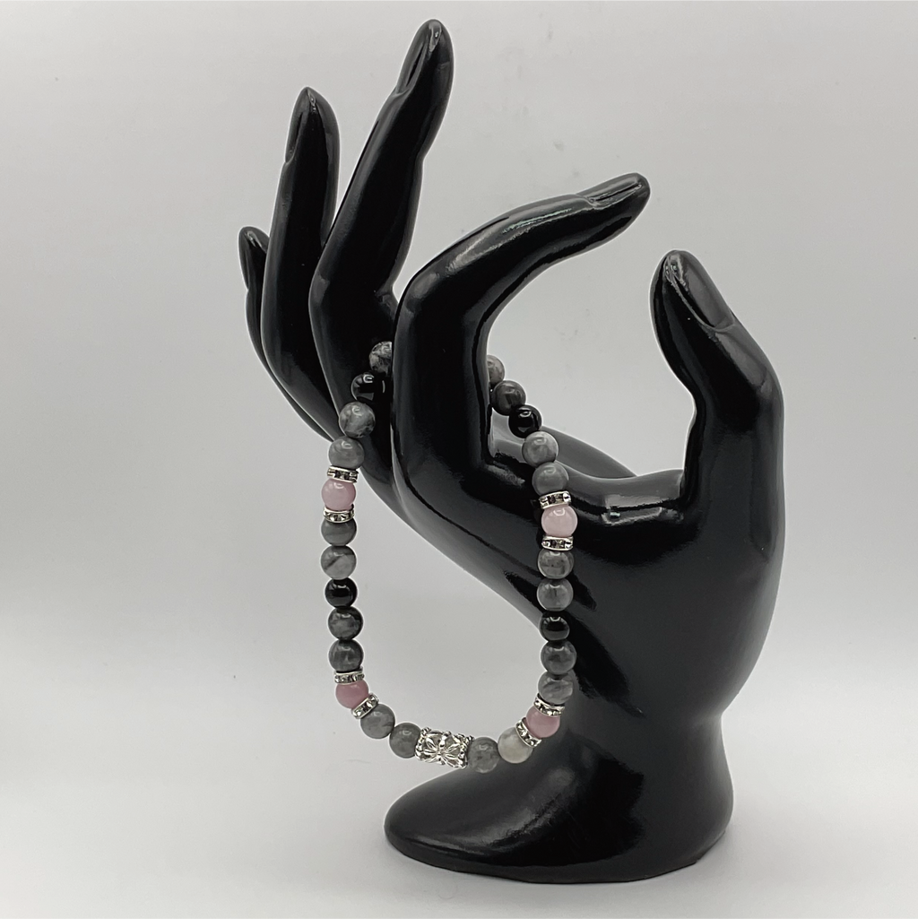 Pulsera de Cuarzo Rosa Magnesita con Espaciadores de Plata