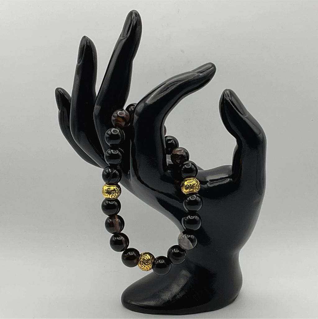 Black Agate Bracelet with Gold Tone Spacers