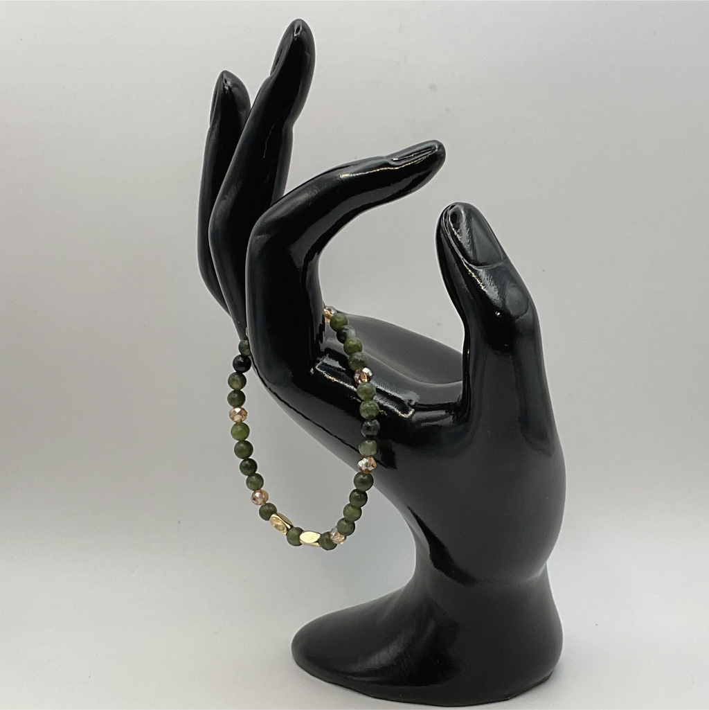 14 cm (5.5") Helerite Serpentine Bracelet with Gold and Crystal Spacers