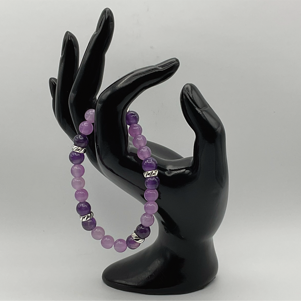 Pulsera de amatista con separadores en tono plateado