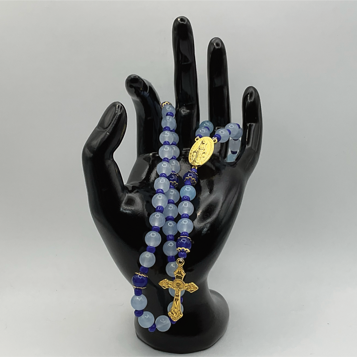 Light and Dark Blue Full 5 Decade Gold Rosary