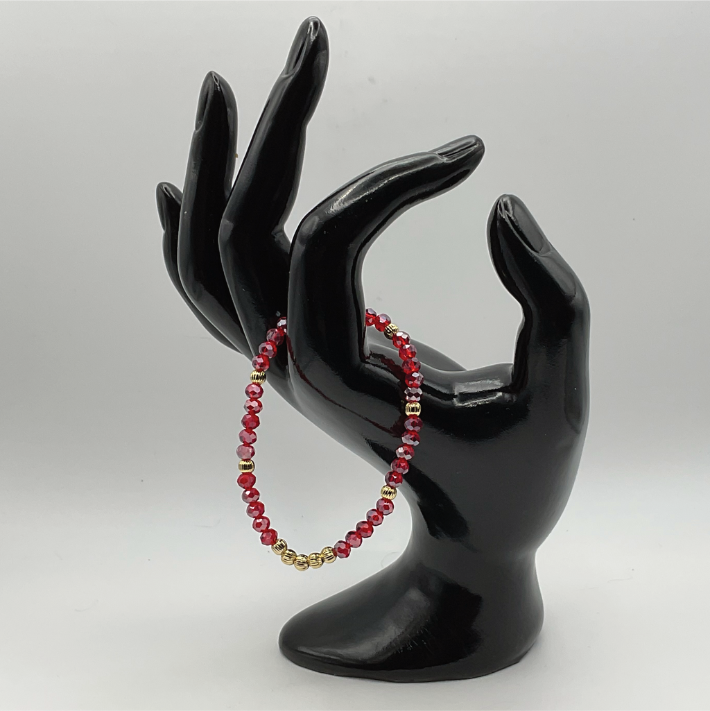 Red Glass Bracelet with Gold Lobed Spacers