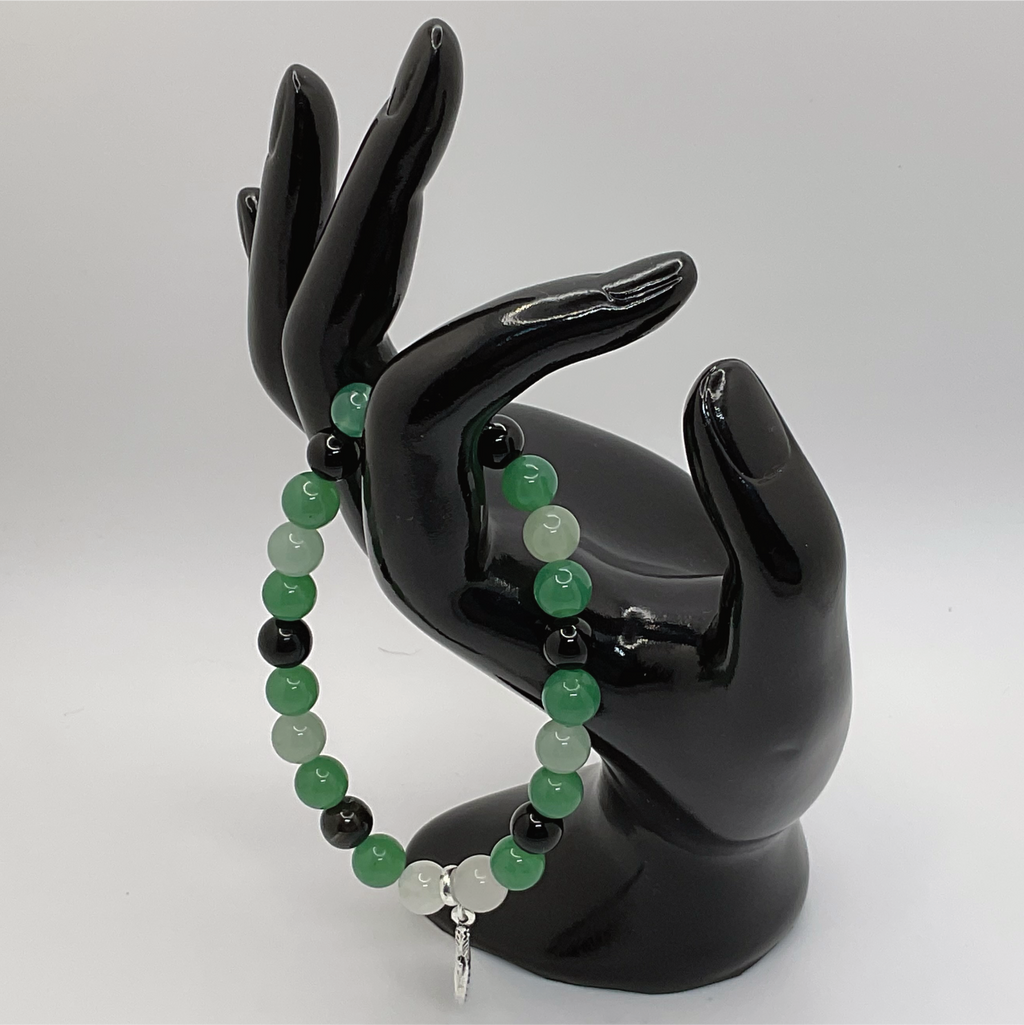 Green Chalcedony Black Agate Seahorse Charm Bracelet