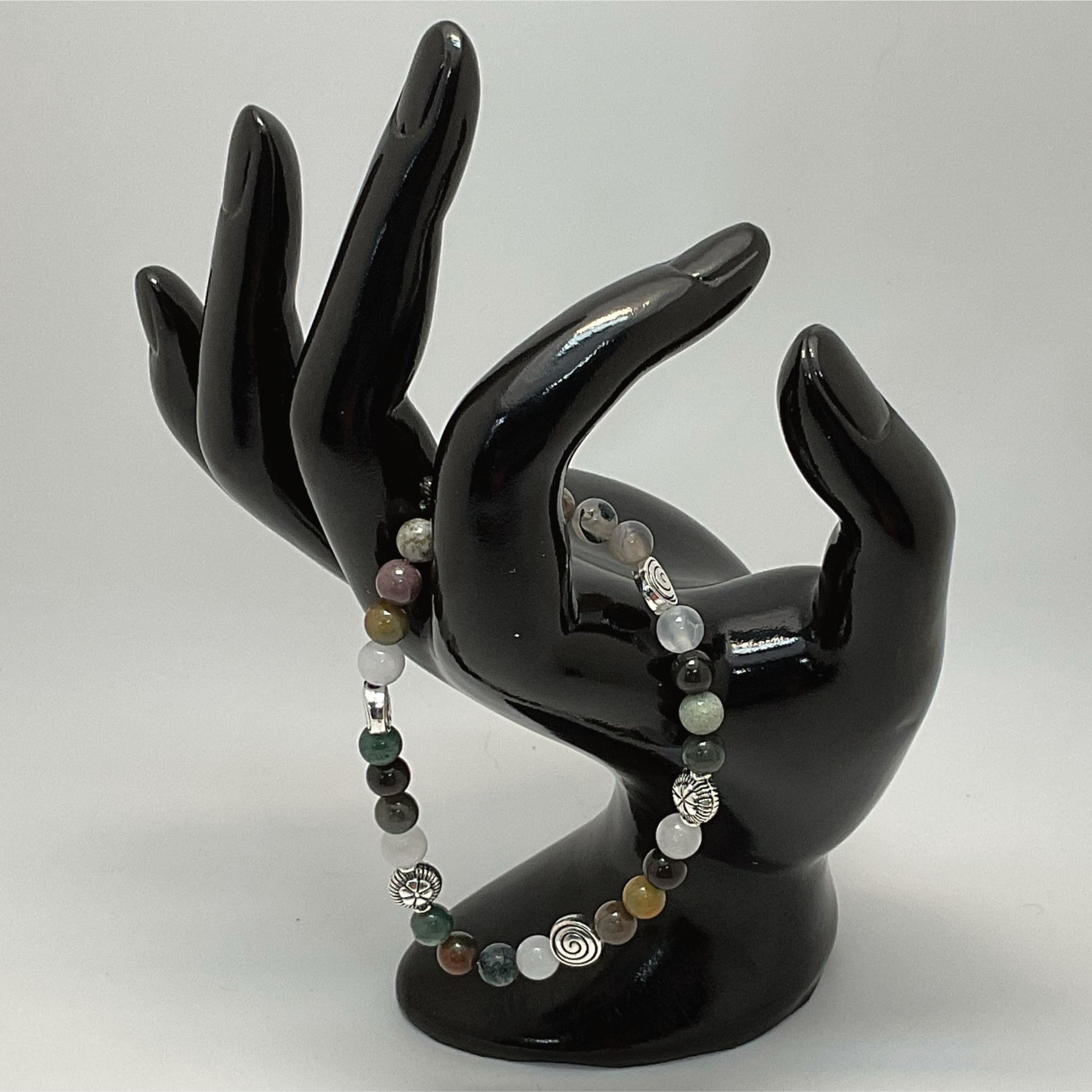 Pulsera de Ágata Oriental con Separadores de Plata