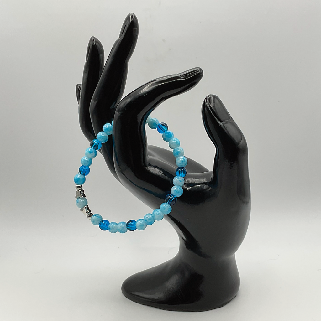 Dark and Light Blue Glass Silver Butterfly Bracelet