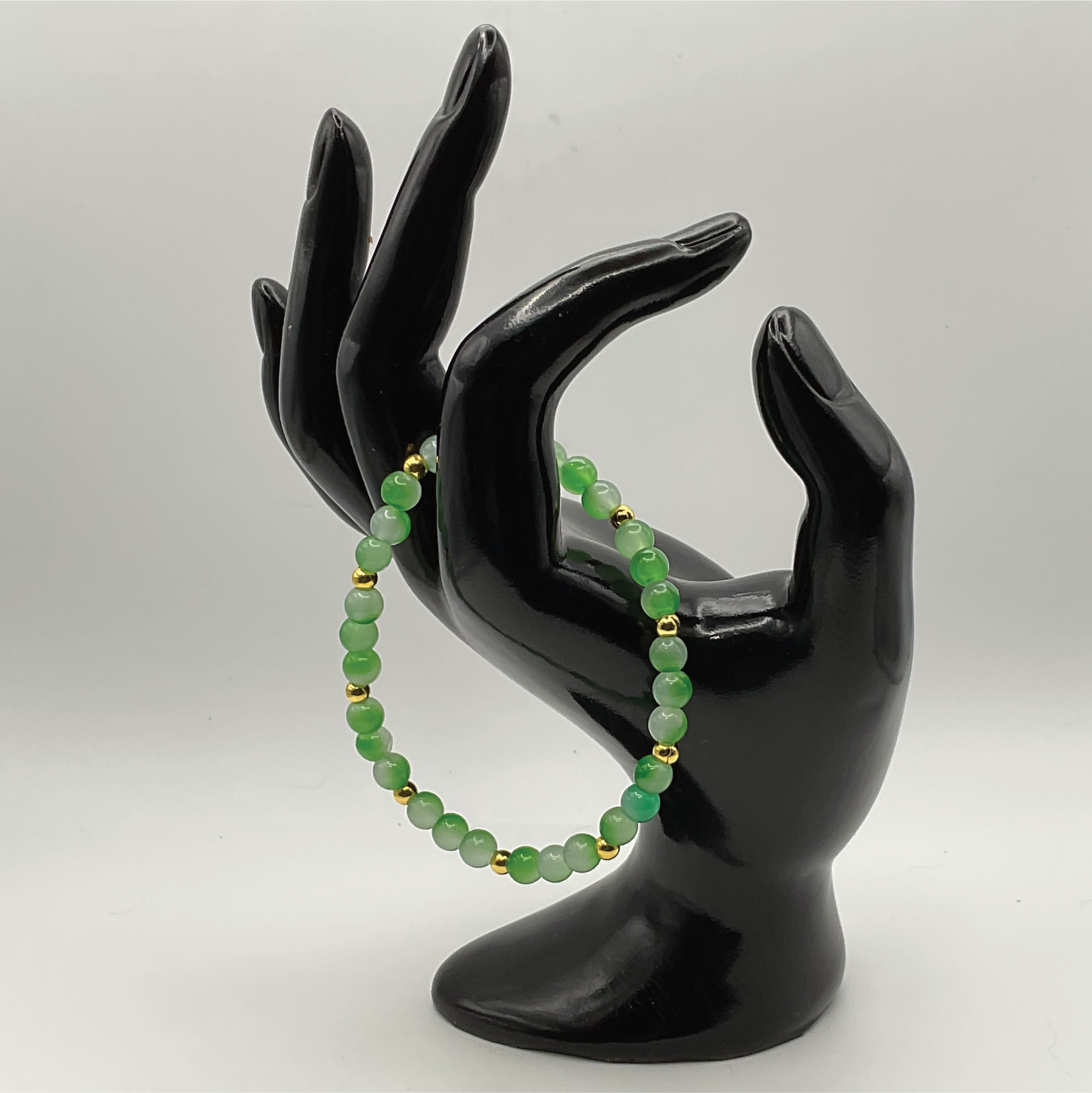 Cloudy Green Glass Bracelet with Gold Spacers