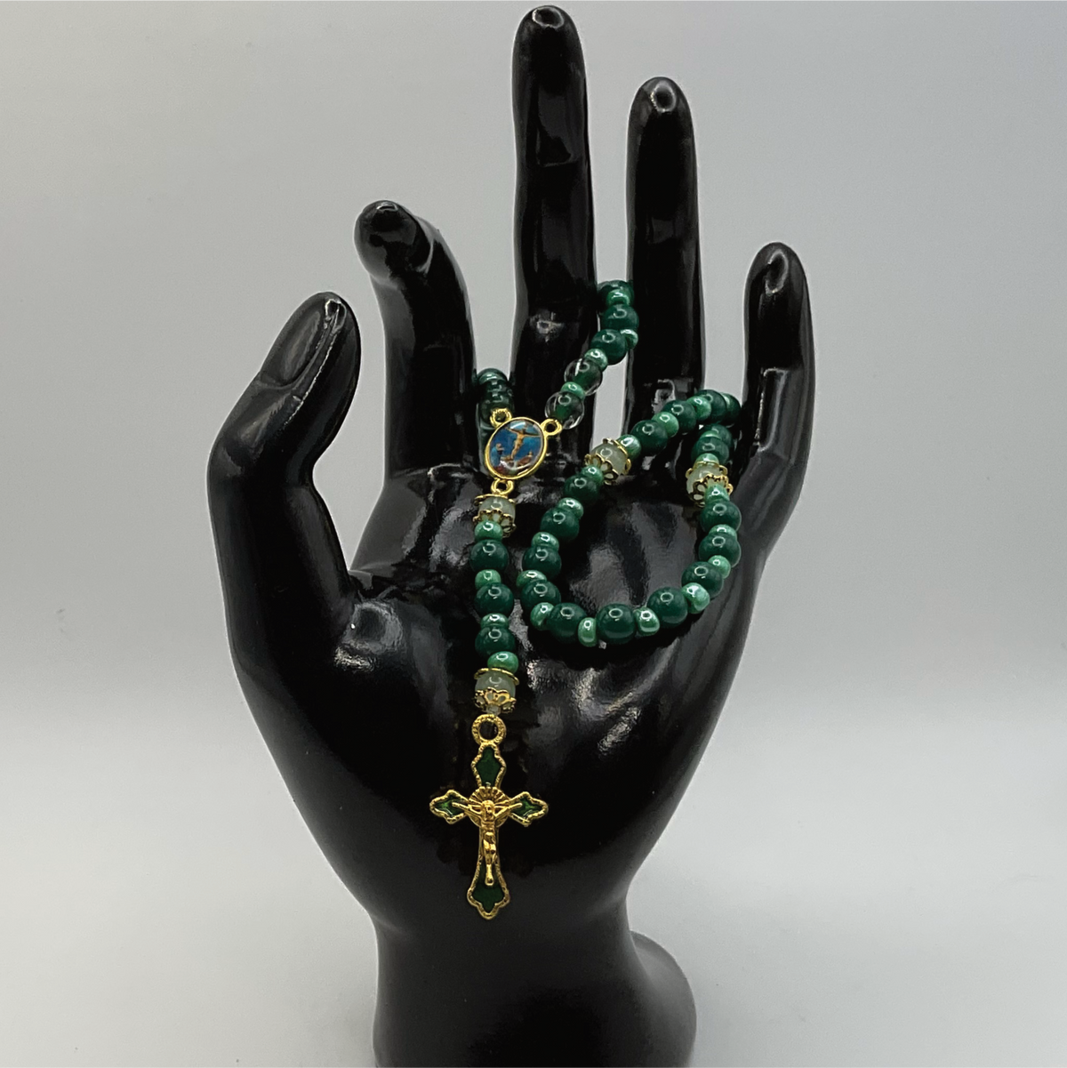 Multi Green Small Full 5 Decade Gold Rosary