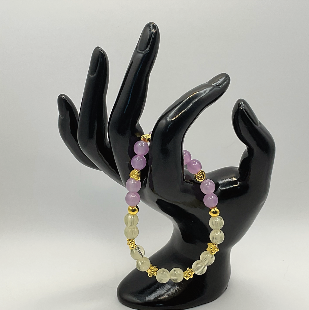 Rose Quartz Citrine Hearts Bracelet with Gold Tone Star Spacers