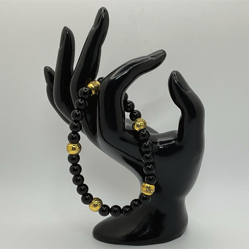 Black Agate Bracelet with Gold Spacers