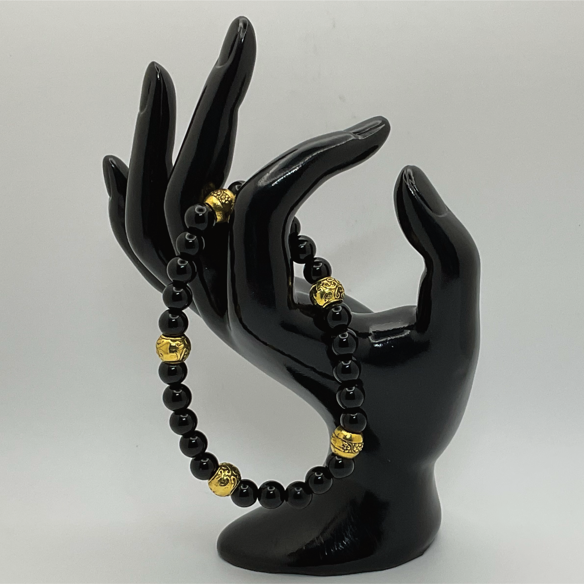 Black Agate Bracelet with Gold Spacers