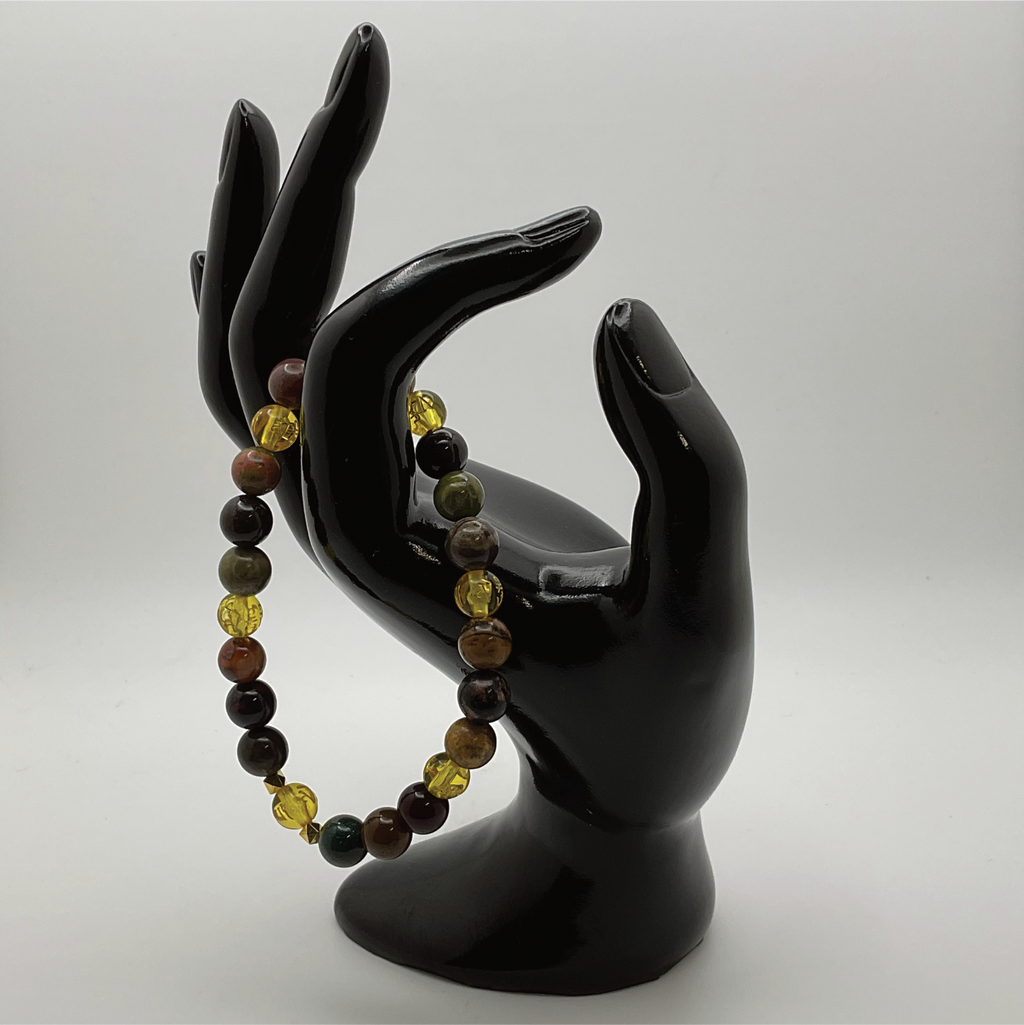 Pulsera Pixiu de Jaspe Sangre de Dragón y Citrino con Separadores Dorados