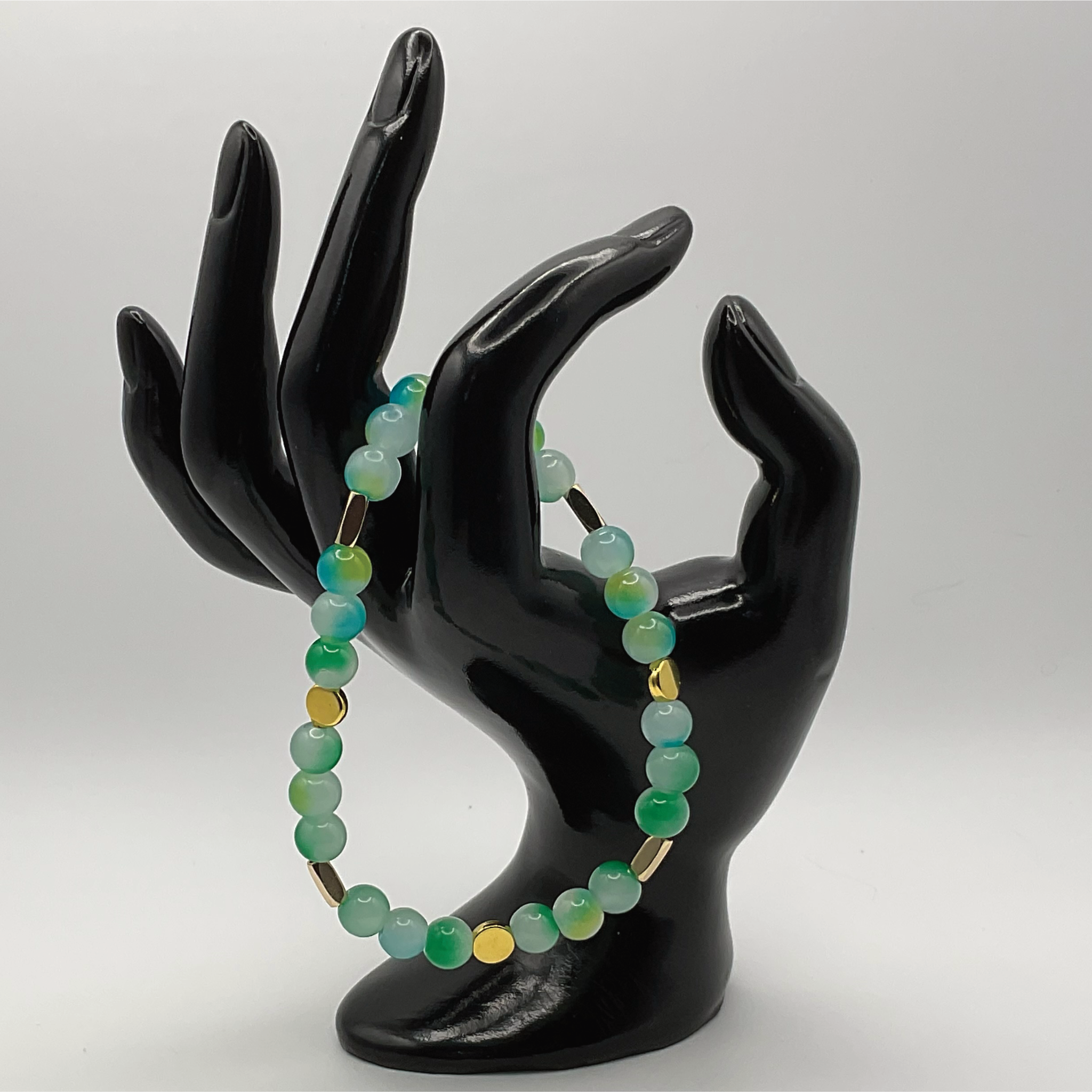 Teal Green Dragon Vein Agate Bracelet with Gold Tone Spacers