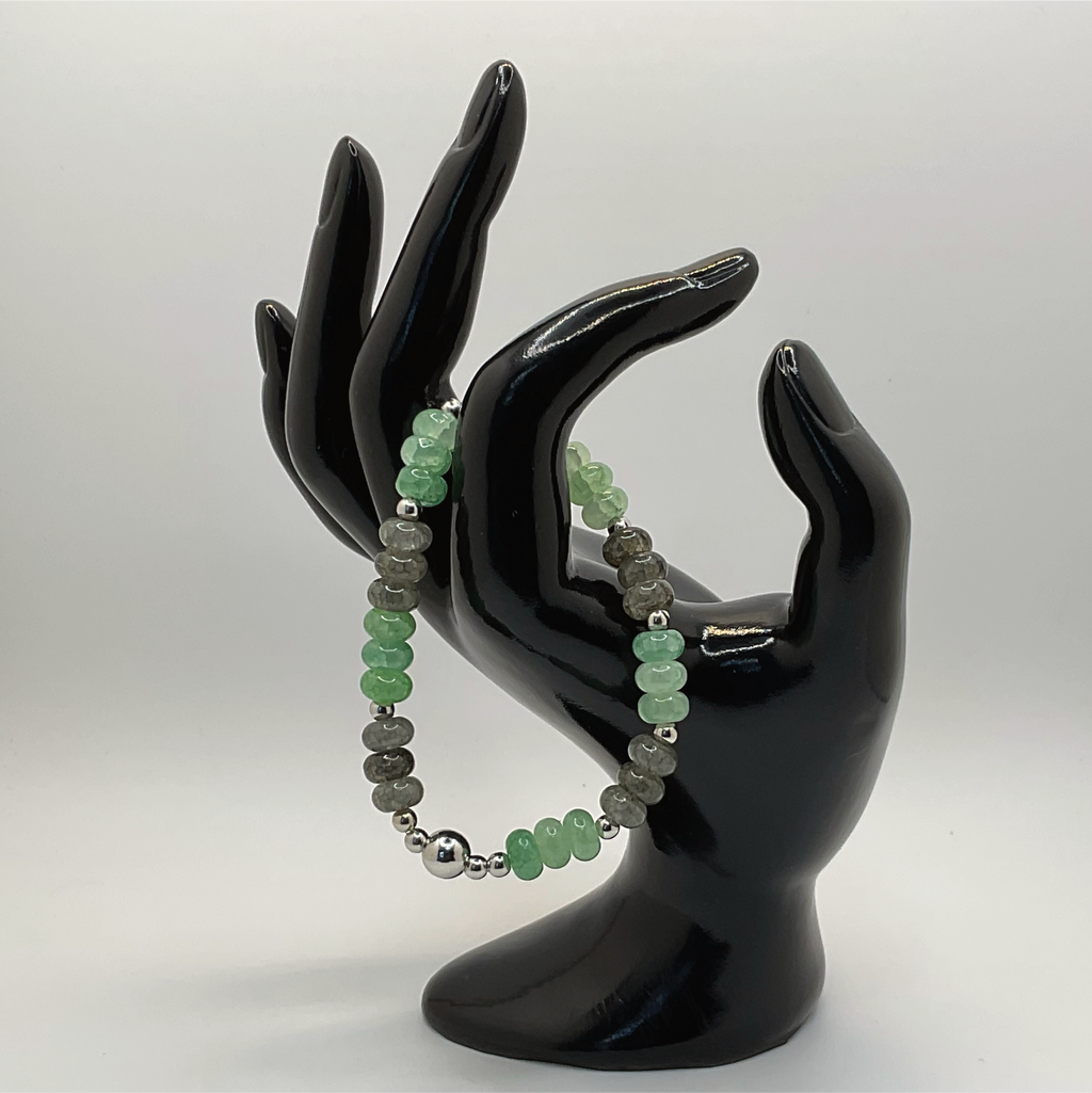 Green Chalcedony Labradorite Bracelet with Silver Spacers