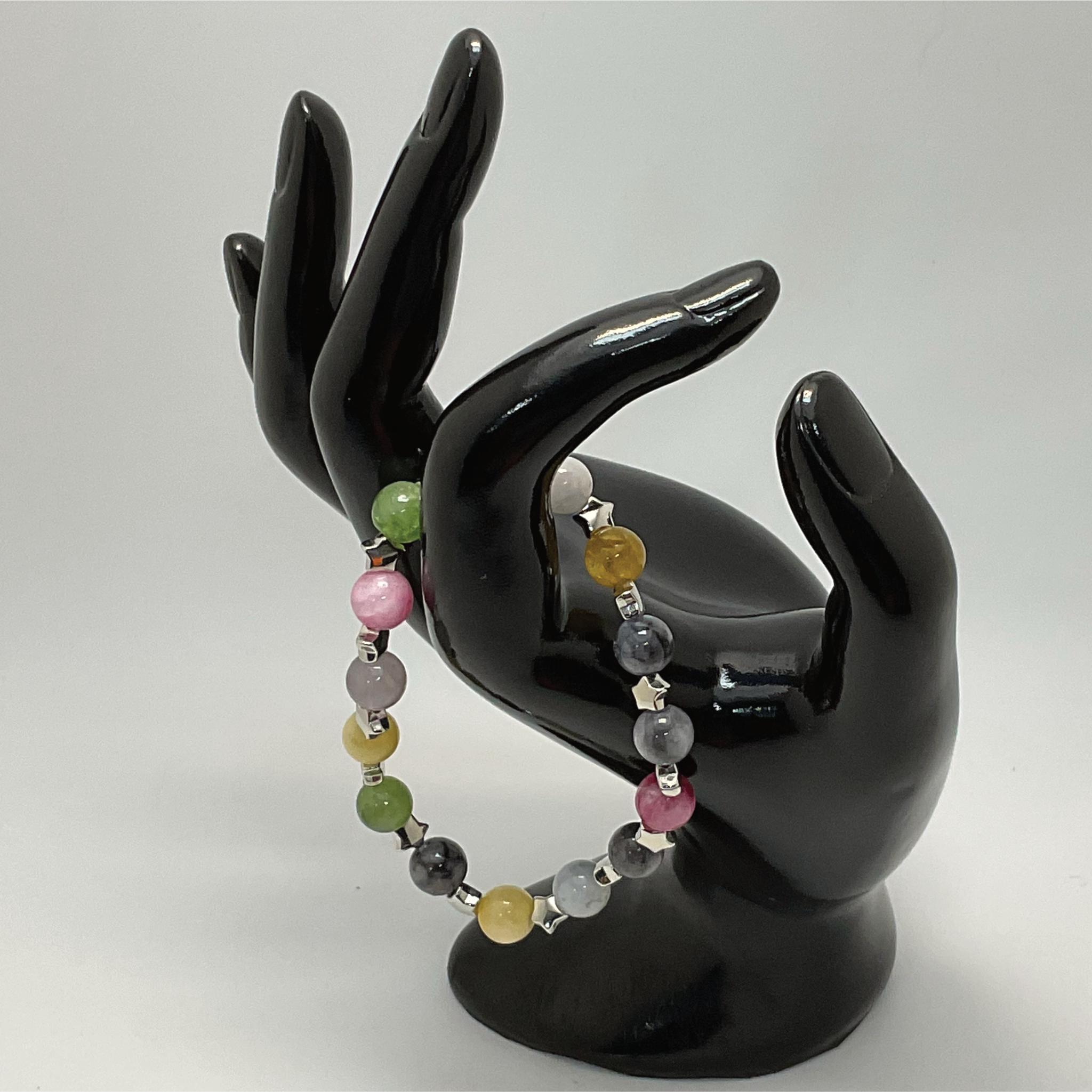 Pulsera de turmalina Elbaíta con espaciadores de estrella de plata