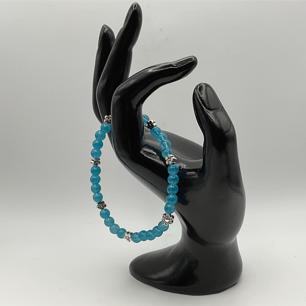 Teal Glass Bracelet with Silver Heart Spacers