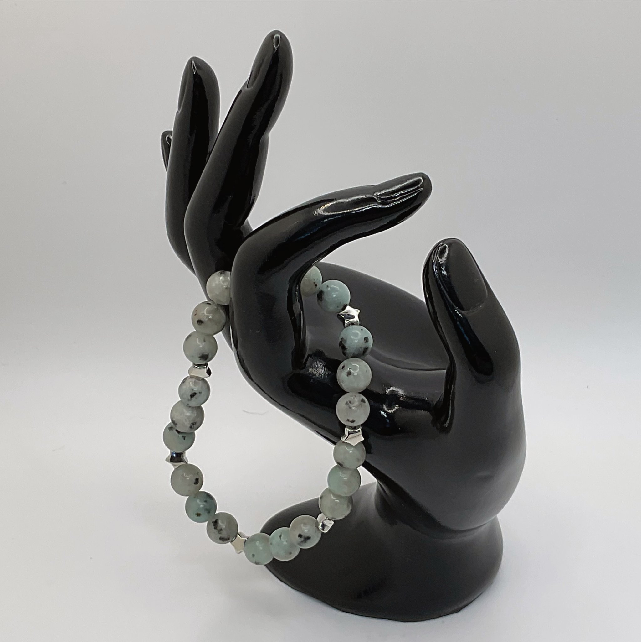 Kiwi Stone Bracelet with Silver Star Spacers