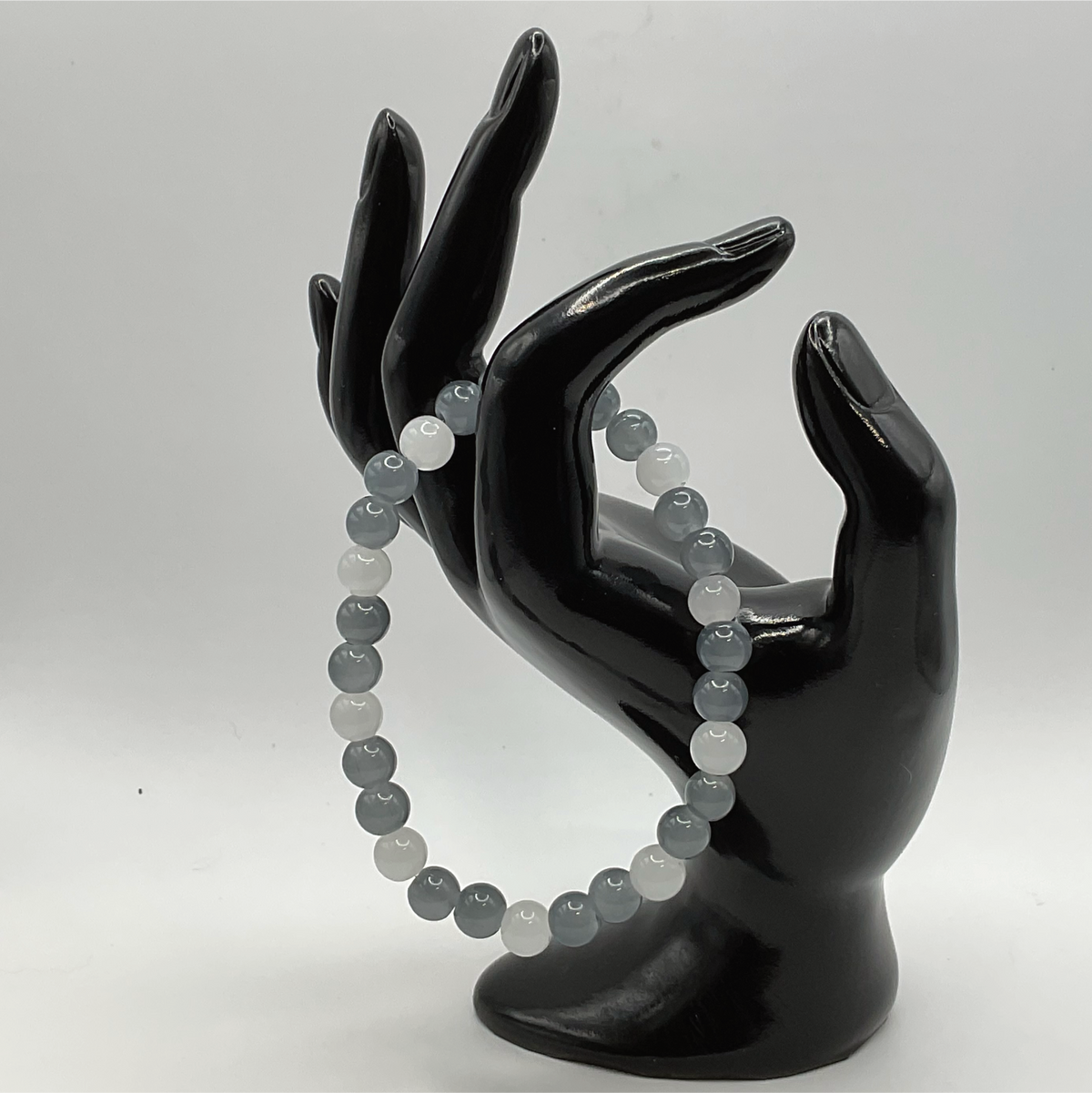Grey and Cloudy White Glass Bracelet