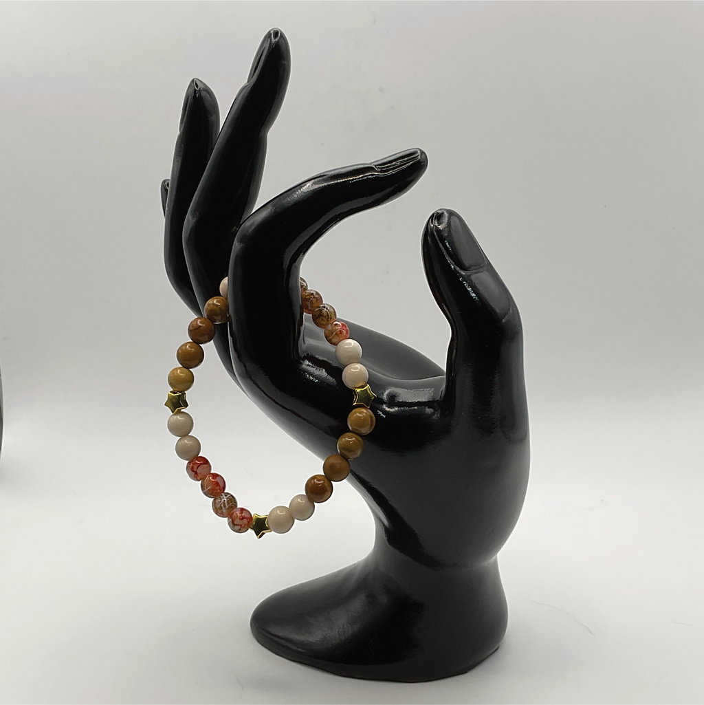 14.5 cm (5.7") Yellow Jasper Carnelian Agate Magnesite Bracelet with Gold Star Spacers