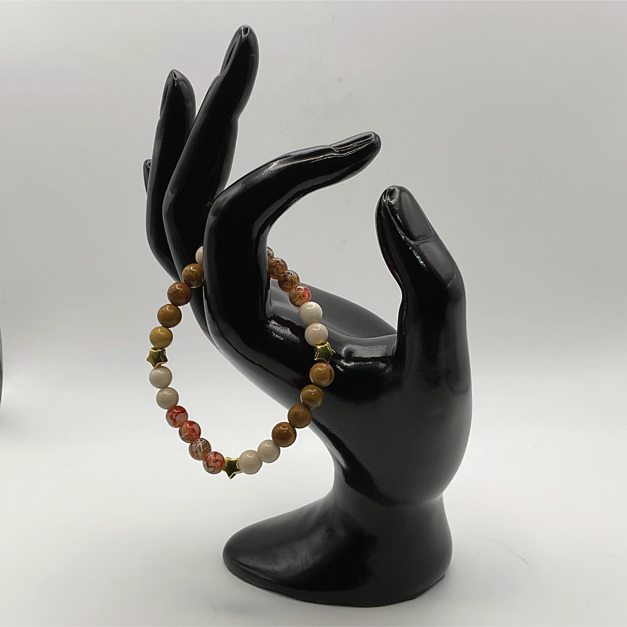 14.5 cm (5.7") Yellow Jasper Carnelian Agate Magnesite Bracelet with Gold Star Spacers
