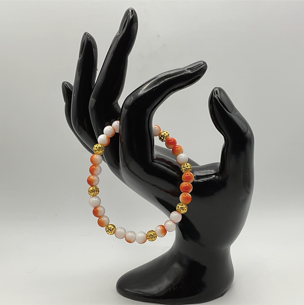 15.5 cm (6.1") Orange White Bracelet with Gold Spacers
