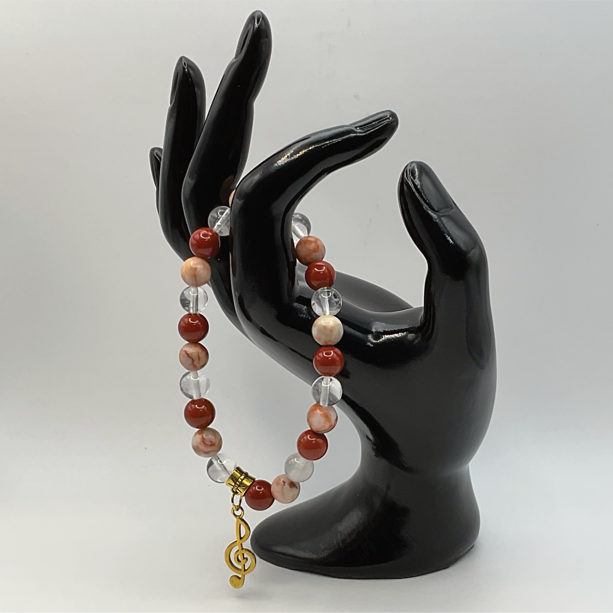 Red Jasper Clear Quartz Music Charm Bracelet