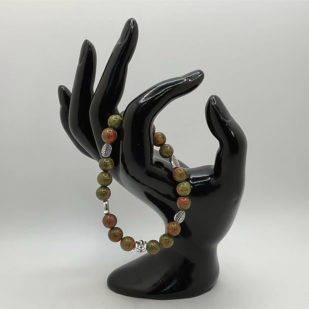 Unakite Bracelet with Silver Leaf Spacers