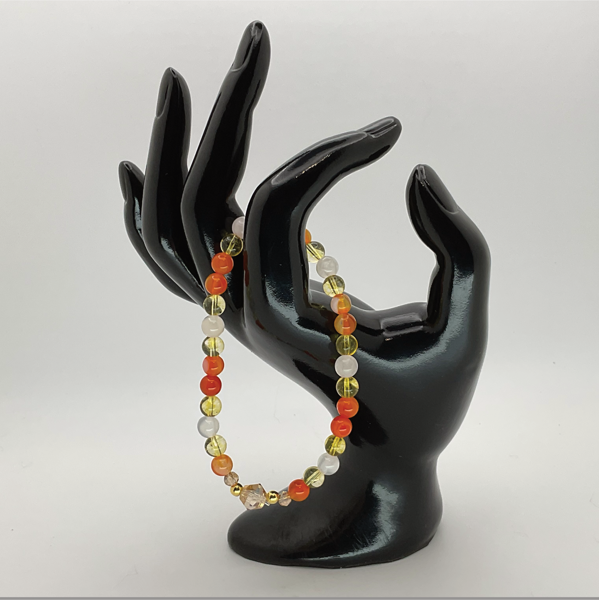 Pulsera de cornalina, ágata, citrino y cuarzo lechoso con separadores dorados