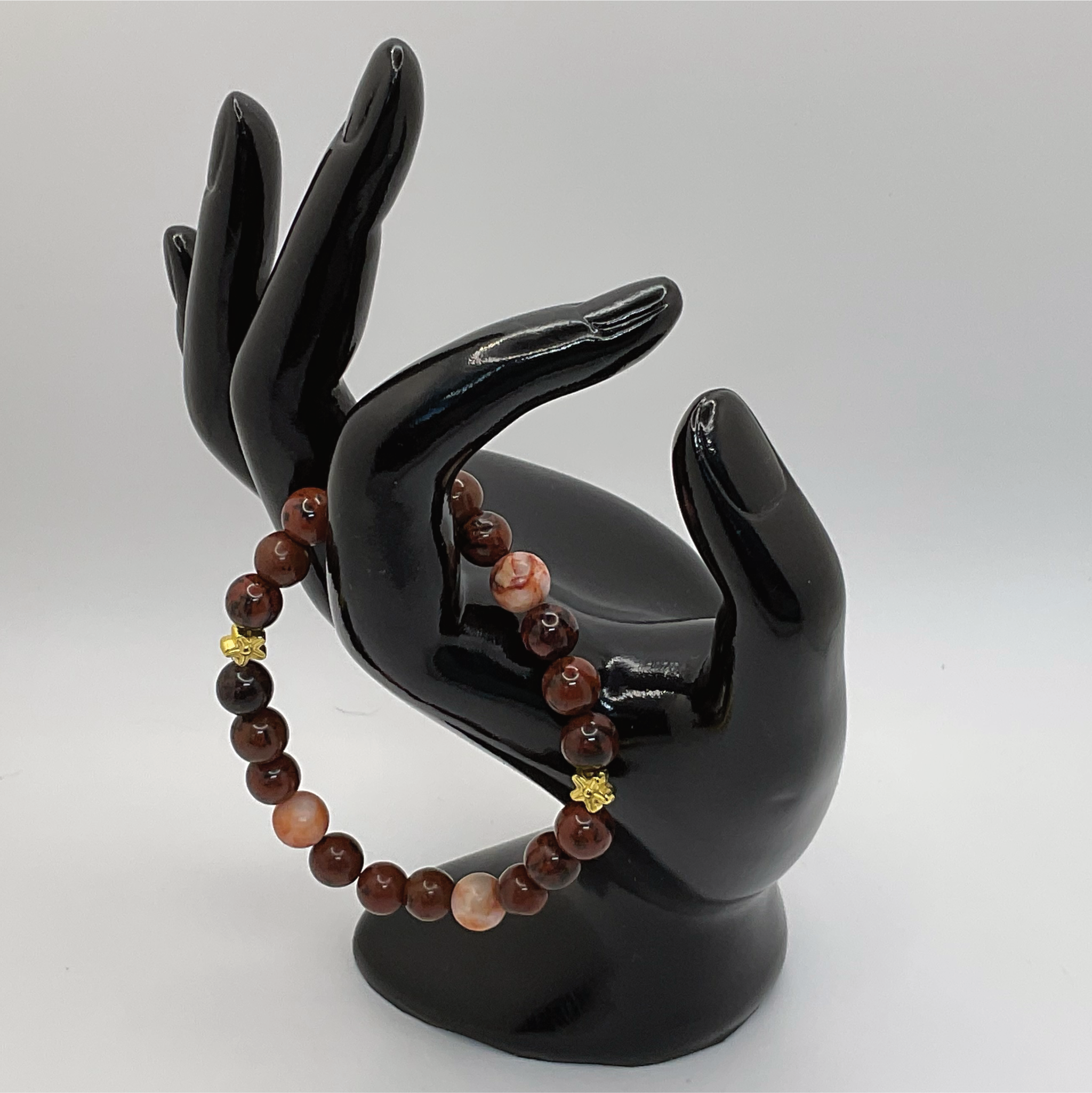 Marble Red Vein Jasper Mahogany Obsidian Bracelets with Gold Star Spacers